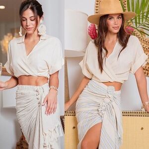 JUST BEE QUEEN WHITE LINEN BLEND CHIARA TOP LARGE